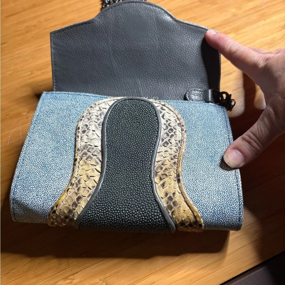 Khirma Eliazov Scalloped Clutch featuring stingray and python panels